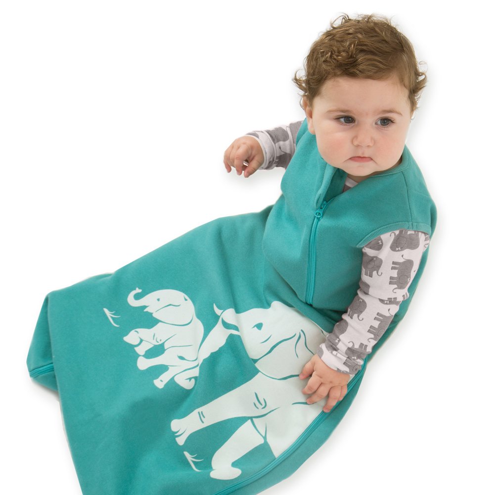 Wee Urban Cozy Basics 4 Season Baby Sleeping Bag, Aqua Elephant, Small 0-6m