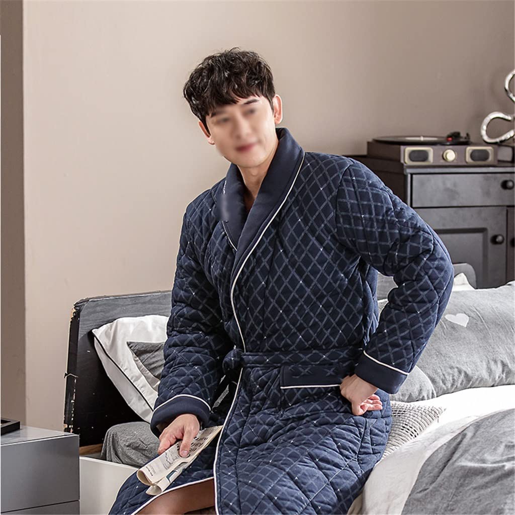 Bata de algodón Gruesa y cálida de Invierno para Hombre, Pijama a Rayas de Manga Larga, Kimono Informal Suelto para Hombre