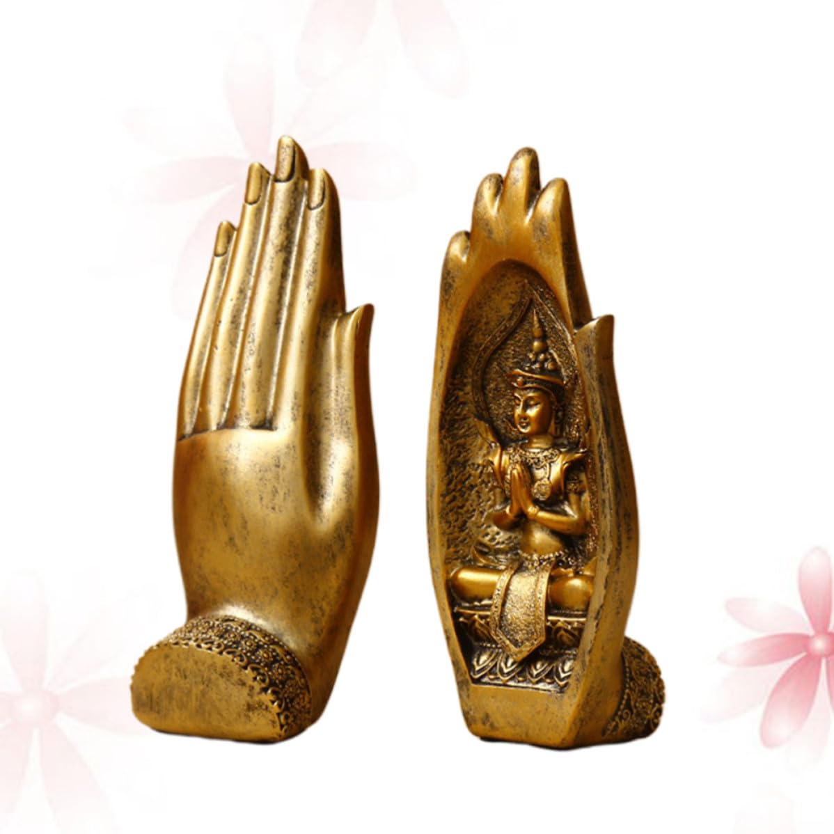 Figura Artesanal Decorativa de Resina de Dorada Mano de Buda