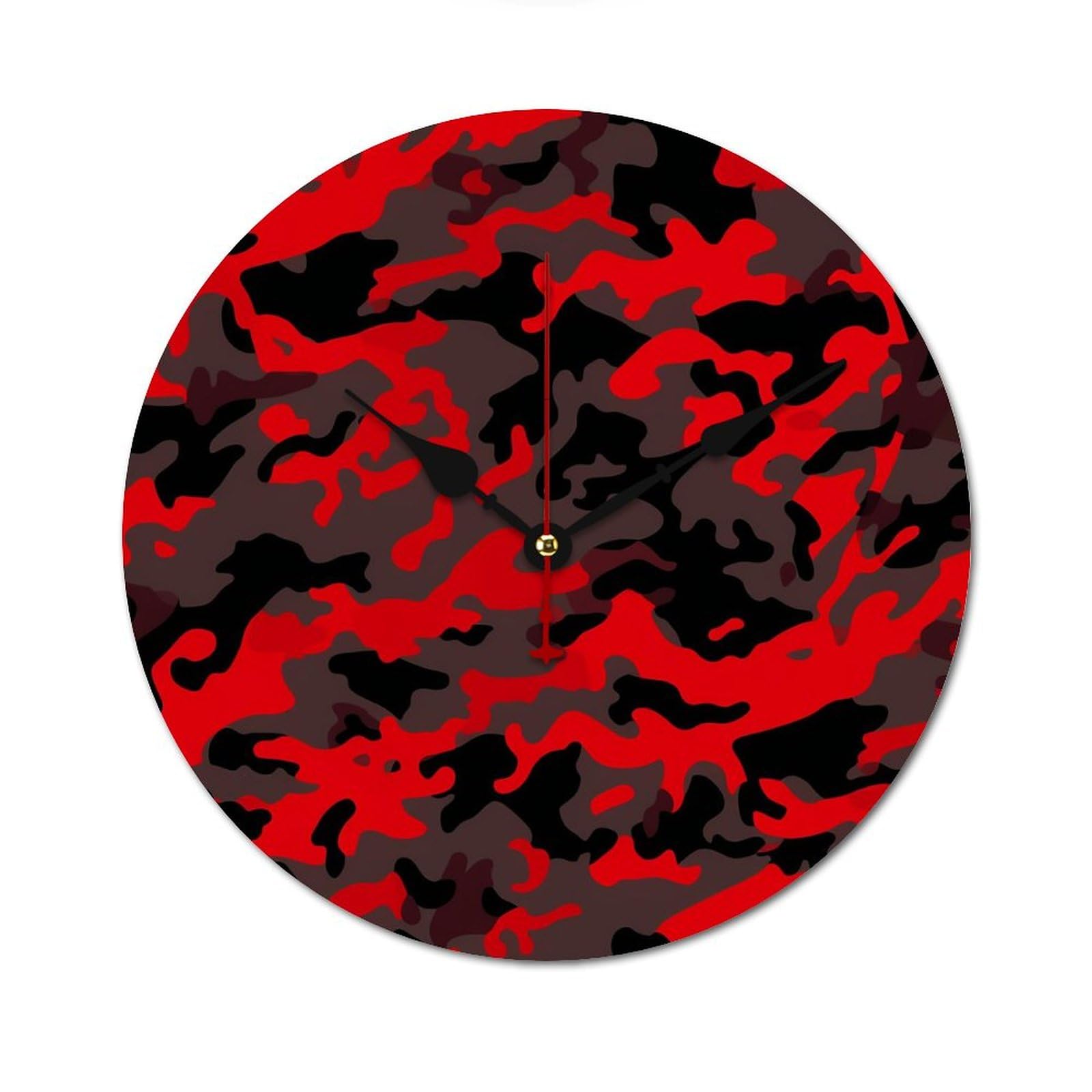 Horloge murale bois 34 cm motif camouflage rouge montre silencieuse maison