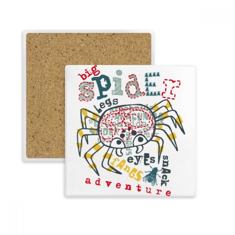 Coaster dessous de verre carré en pierre absorbante motif araignée DIYthinker
