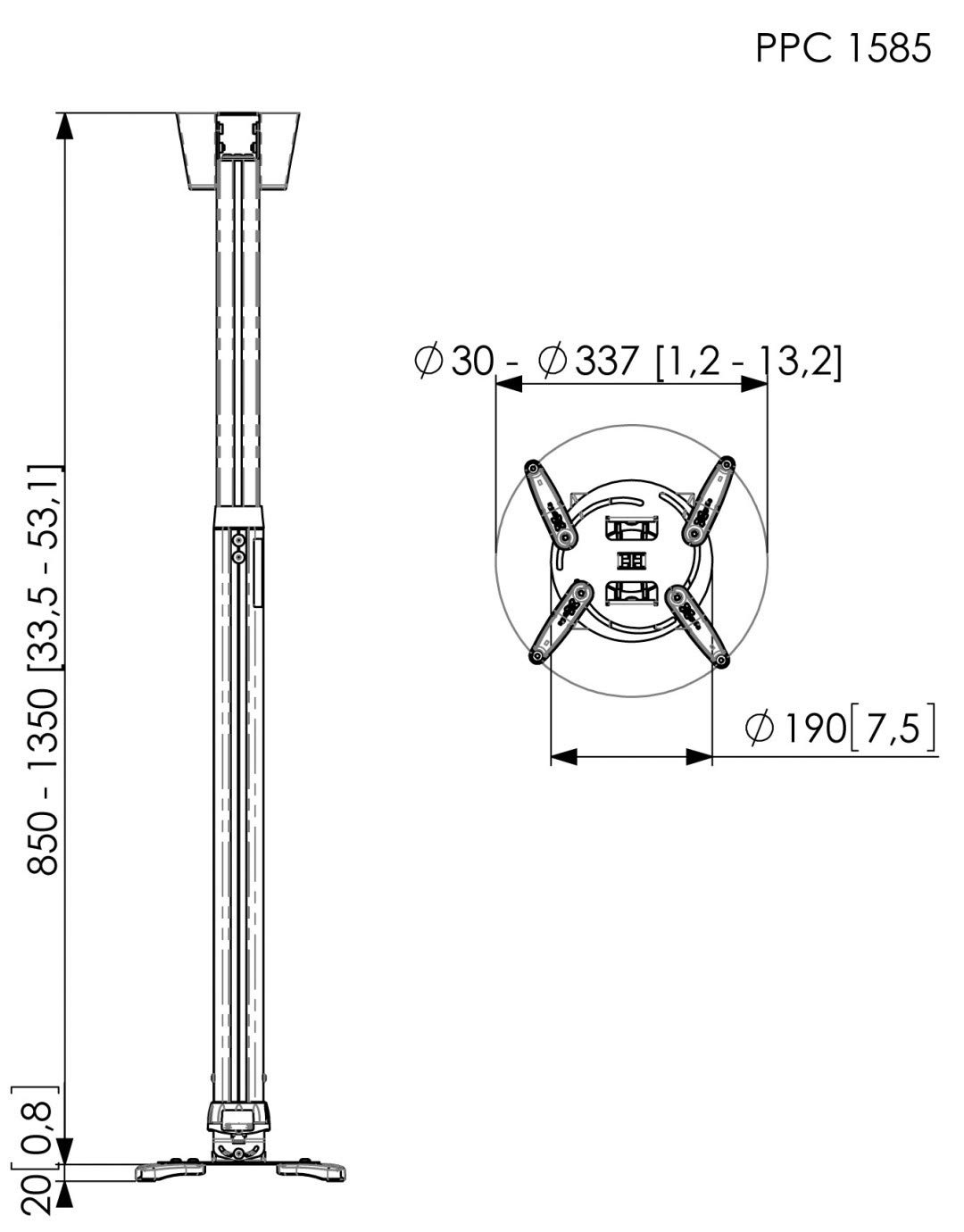 Vogel's PPC 1585 Support Plafond pour vidéoprojecteur Réglage Fin/Inclinable +/-15° Blanc