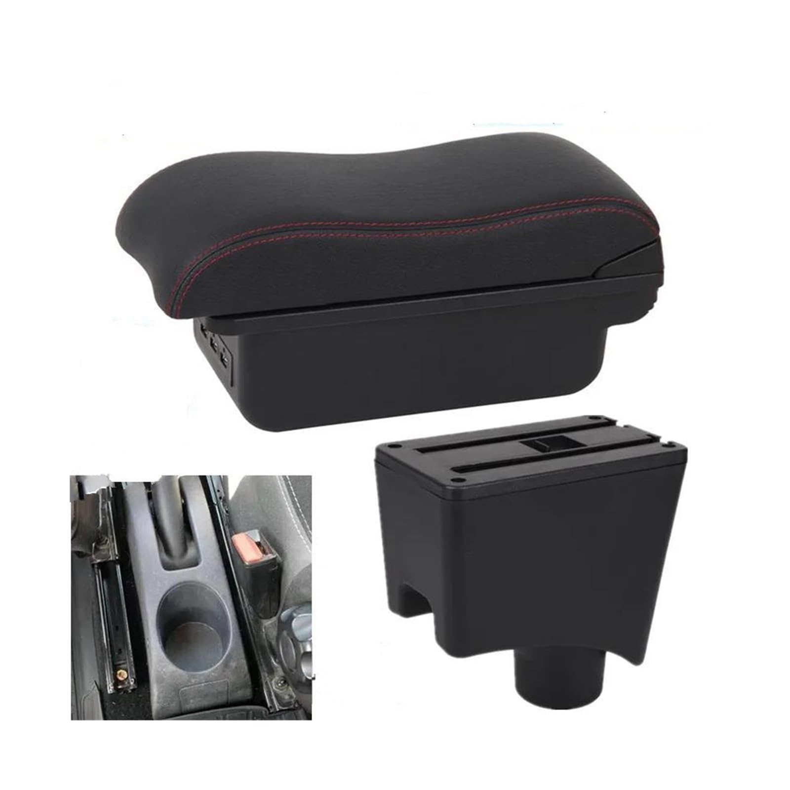 OOPUHKSY For Nissan For Almera G15 Accessories Armrest Box Car Storage Box(B1 red line 3USB)