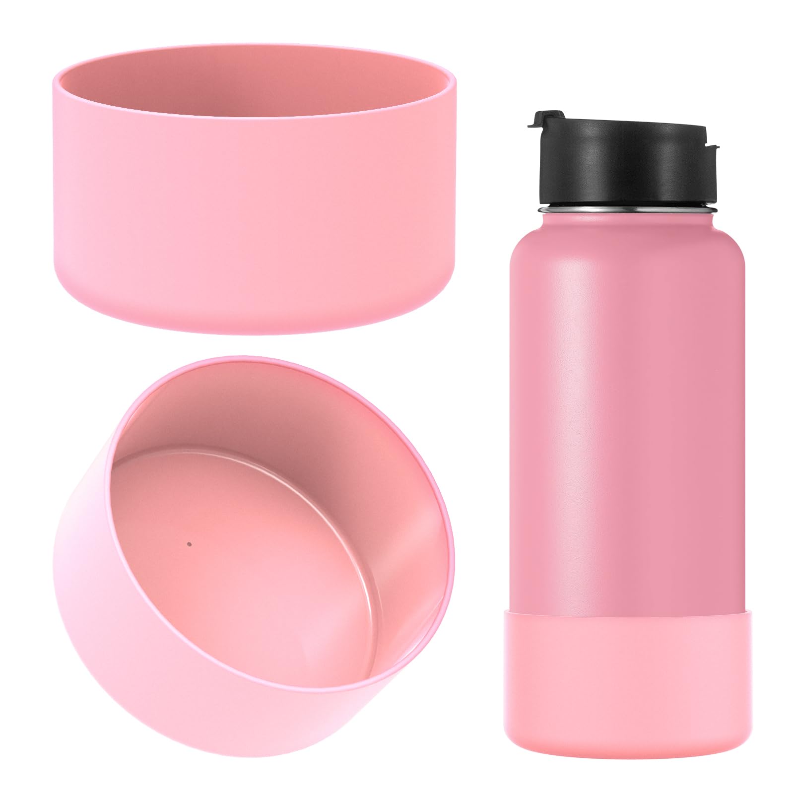 Linkidea Water Bottle Boot Compatible with IRON °FLASK Wide Mouth 32oz/40oz, Narrow Mouth 32oz, Silicone Bottle Bottom Sleeve Cover Protector, Bottle Bumper (Light Pink / 2 Pack)