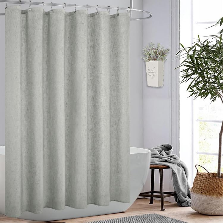Miniatura 7 de KOUFALL Cortina de ducha gris de 96 pulgadas, tela de lino natural, cortinas de ducha extra largas de gran tamaño para baño con ganchos, 72 x 96