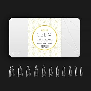 APRES French Manicure Gel-X Box of Nail Tips, Soft Gel Tips with Guidelines Sculpted Stiletto Long, 330 pcs