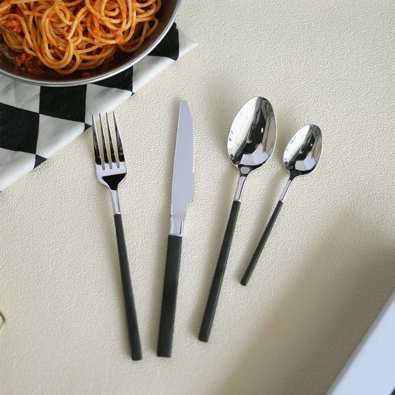 Besteckset, 4/16/24/32-teilig, Besteck aus Edelstahl 304, Gabeln und Löffel für den Heimgebrauch und als Hotelgeschirrset, Schwarz, 1 Set, 4 Stück (Schwarz, 4 Set, 16 Stück)