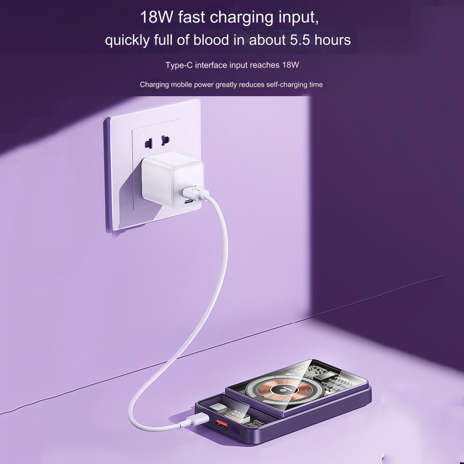 Power Bank, ricarica wireless magnetica integrata da 15 W, 10000 mAh, può caricare 5 dispositivi contemporaneamente,A