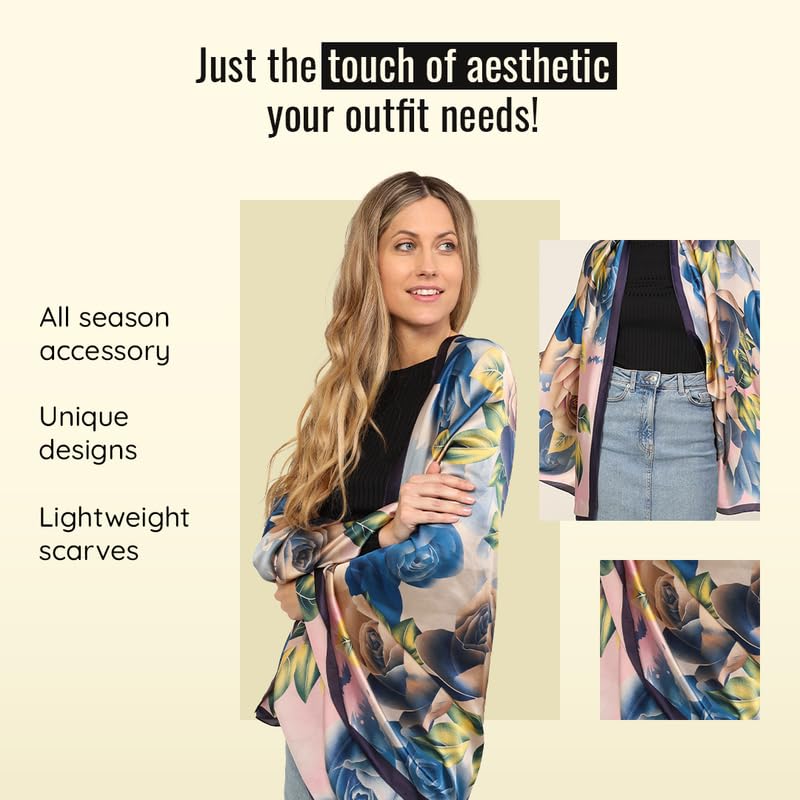 Image of Trillion London Spring Collection | Designer Silk Scarf For Women UK | Lightweight Neck Scarves | Shawl Wraps | Suitable for Daily Life | Smooth & Soft Finish | Gift for Women | Size-180cm x 90cm