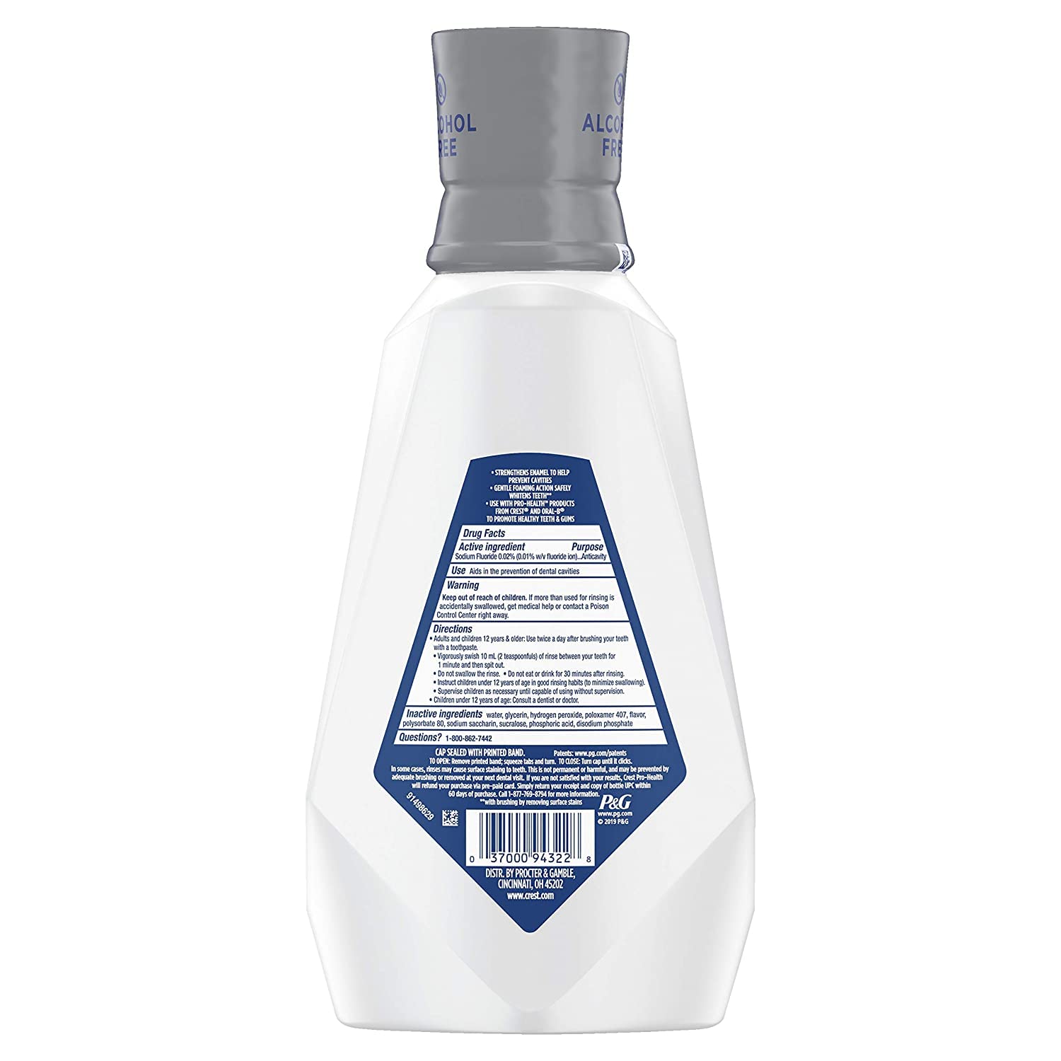 Crest Pro-Health Advanced Mouthwash, Alcohol Free, Extra Whitening, Energizing Mint Flavor, 946 mL (32 fl oz) : Health & Household