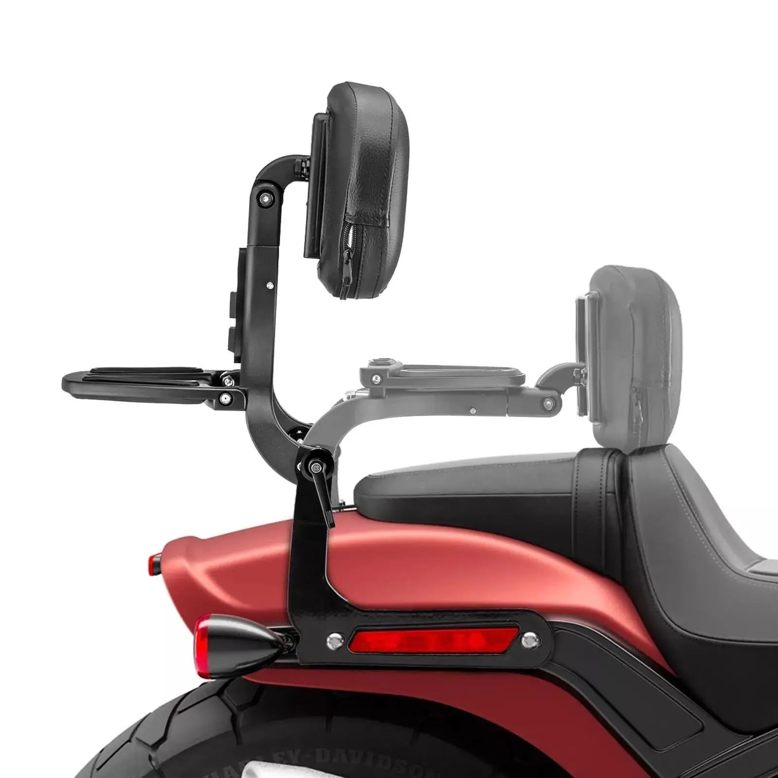 Zdejmowane oparcie motocykla Pasuje do Harley Fat Bob 114 FXFB FXFBS 2018-2025 tylne oparcie motocykla pasażer wielofunkcyjny regulowany sissy bar(Black Pad Chrome Bar)