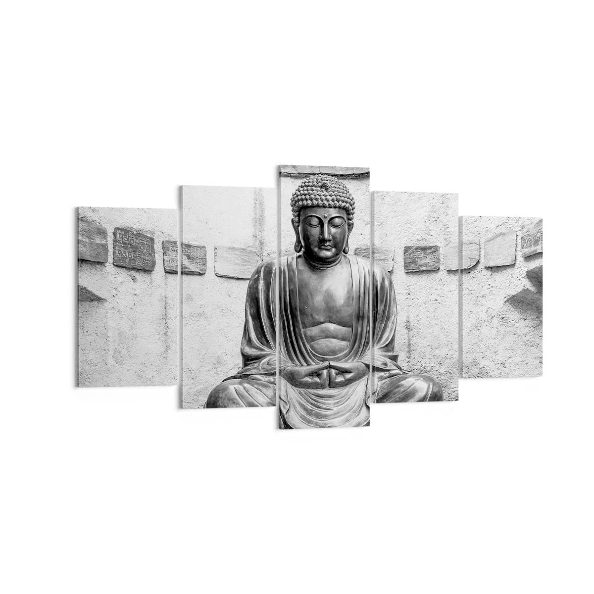 Lienzo Decorativo 160x85cm Tríptico Arquitectura Blanco y Negro - 4329 | japonés Buda Estatua Cuadro sobre Lienzo Grande Arte mural Decoración del Hogar Salón Dormitorio Oficina Cuadros de Pared