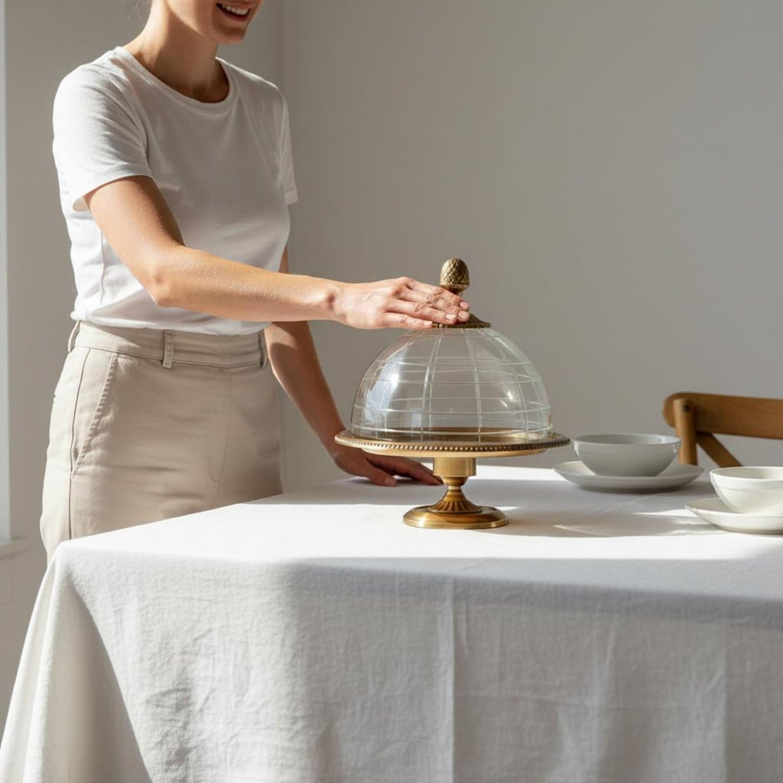 Bandeja para Postres Soporte para Pasteles Expositor para Tartas para Dulces con Ornamentos Clásicos y Base Estable en, Cúpula con Bandeja, Estilo Clásico