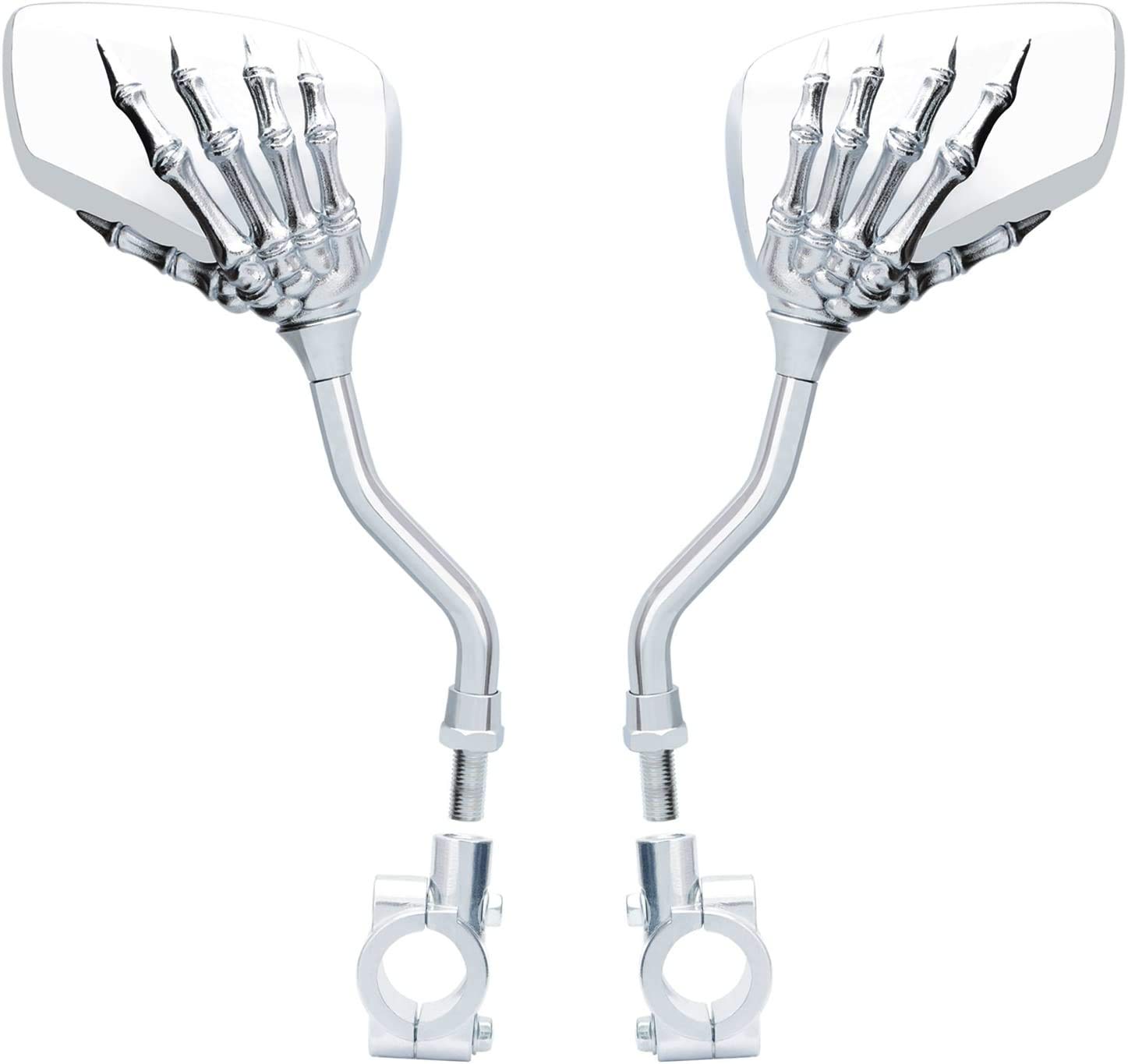 Pedalton Pair of Bicycle Mirror,Big View Bike Rear View Mirror Blindsight Multi Angle Adjustable Bike Mirror Aluminum Plated Outside Skull Claw Style Compatible with Motorcycle