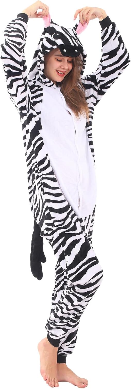 Animal Onesies Pajamas Adult Costumes One Piece for Men Women Unisex Teens Zebra - Image 6