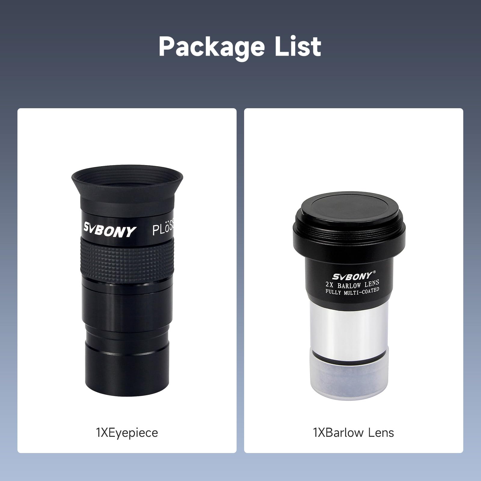 Svbony Oculaire de télescope 40 mm, oculaire Plossl 40 degrés FMC avec filtre et lentille de Barlow 2 x filetage pour l'observation planétaire de la lune