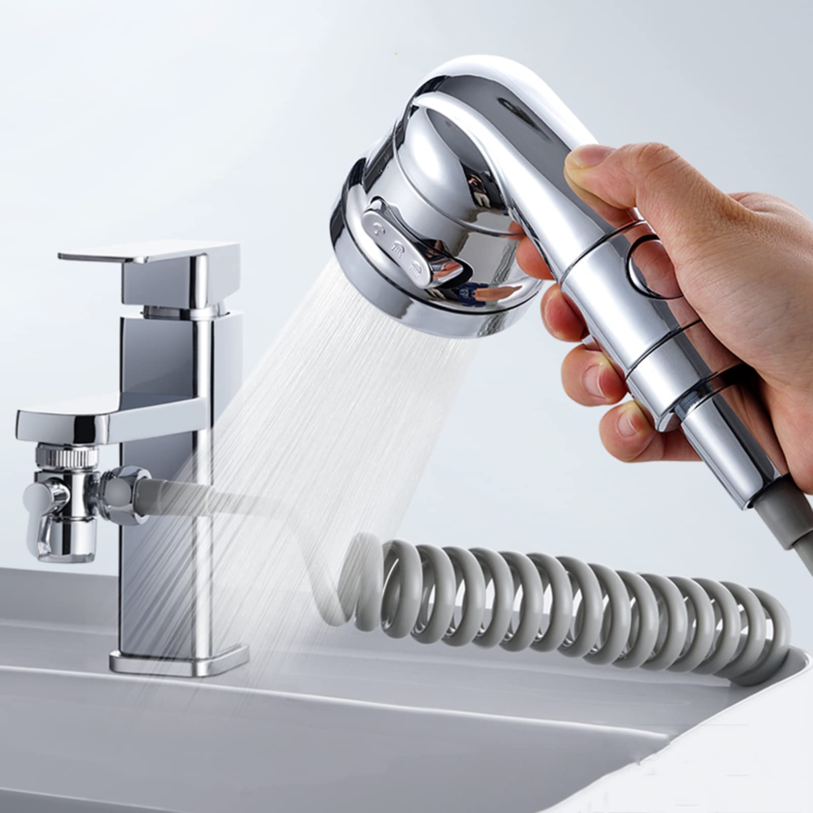 Douche à main évier avec tuyau détachable chromé pour robinet