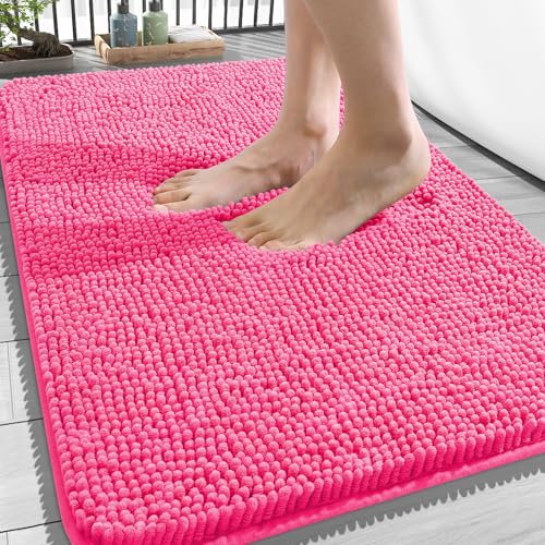 Image of OLANLY Bathroom Rugs 34x21, Extra Soft Absorbent Chenille Bath Rugs, Rubber Backing Quick Dry, Machine Washable Bath Mats for Bathroom Floor, Tub and Shower, Home Decor Accessories, Hot Pink