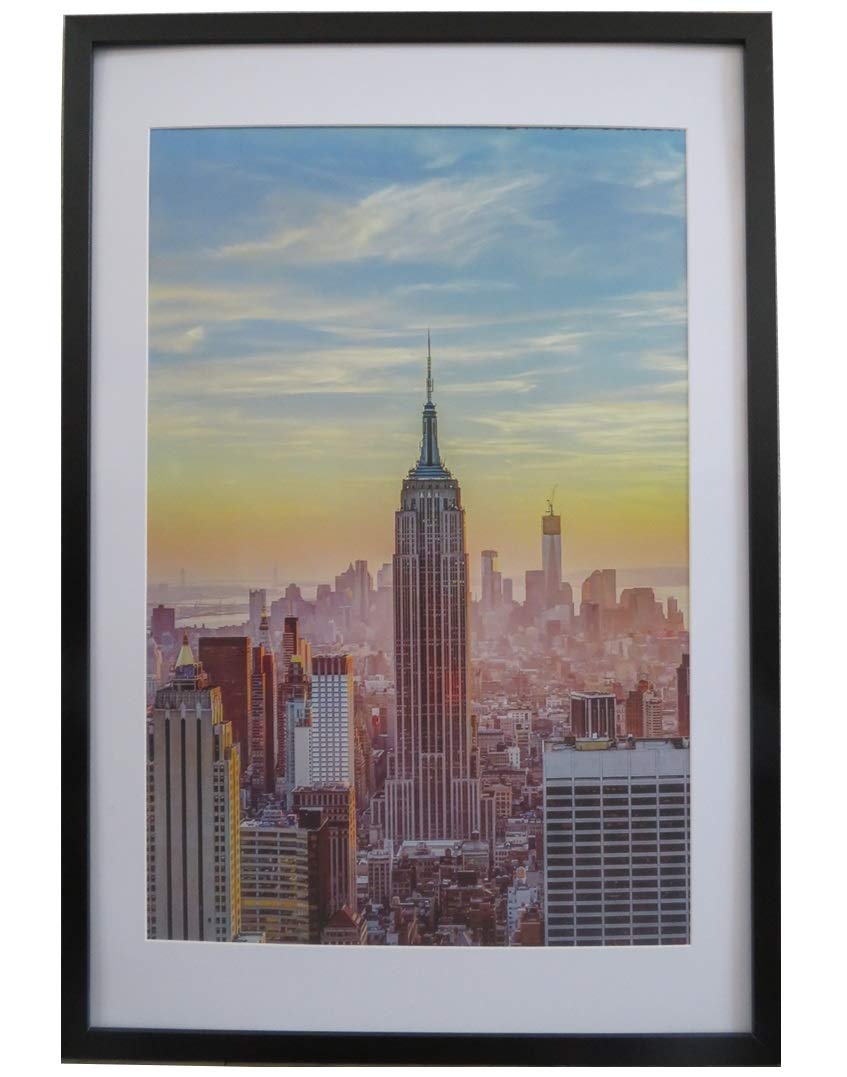 Frame Amo 24x36 Black Solid Wood Picture Frame with 19.5x29.5 White Mat Opening for 20x30 Image, 1 Inch Border, Acrylic Face