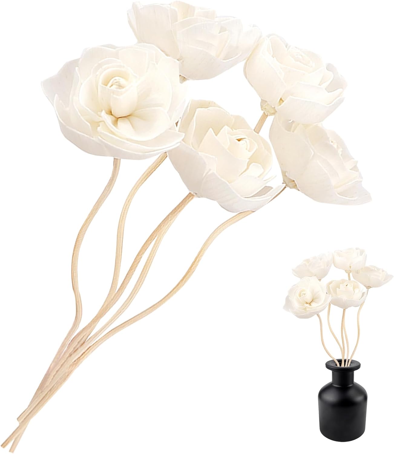 5 Pcs Flower Scent Diffuser, Natural Flower Scent Oil Diffuser Sticks, Aromatherapys Reed Flowers for Home, Bathroom, Office (Camellia), White, KA027-YON-YB