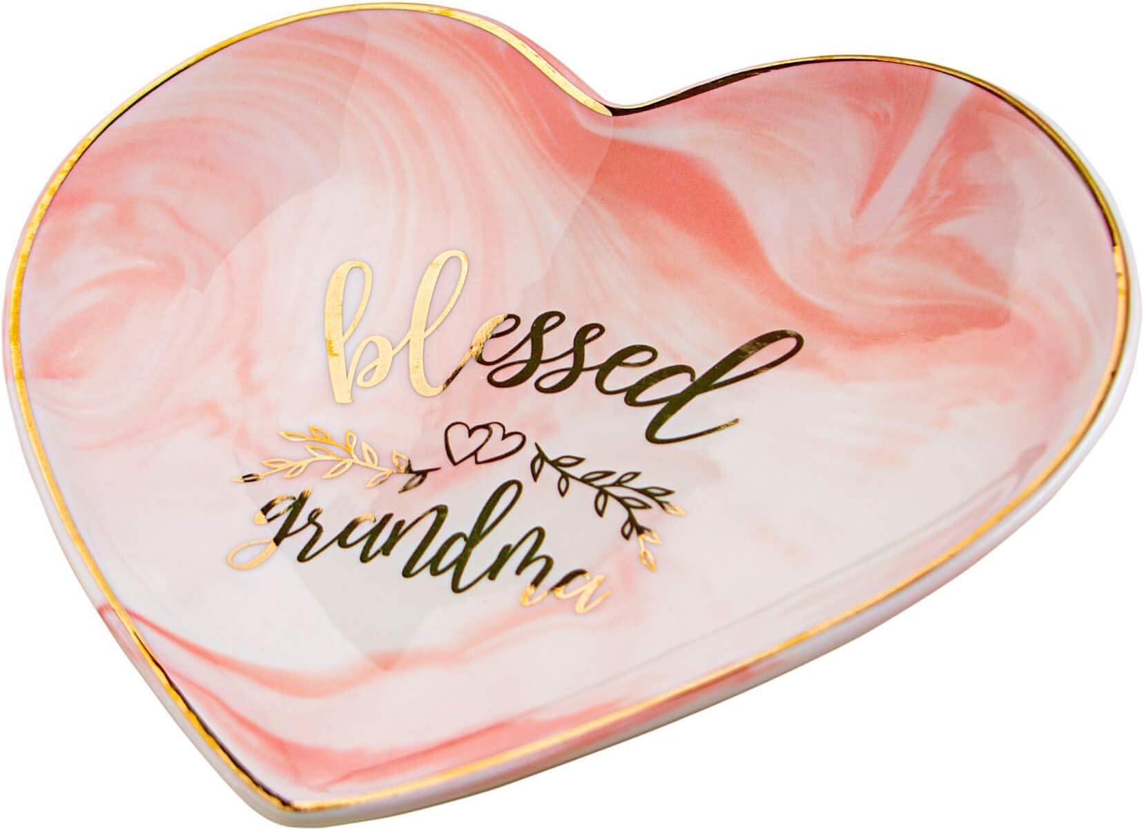 VILIGHT Blessed Grandma Gifts for Grammy from Granddaughter and Grandson - Nana Grandmother Jewelry Tray Candy Dish - Pink Marble Heart 5.5 Inches