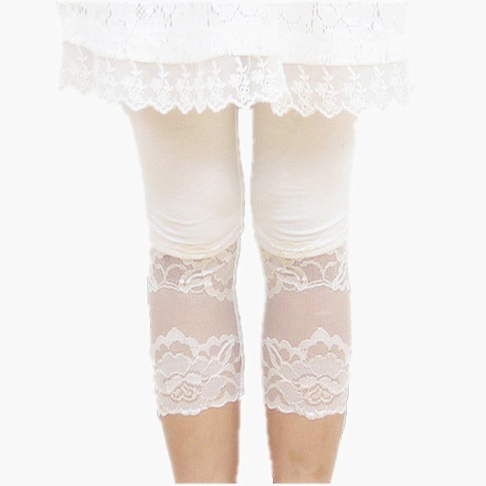 Xianbeilei Girl's Leggings with Lace Trim,summer Tight Girls Pants,white,110cm