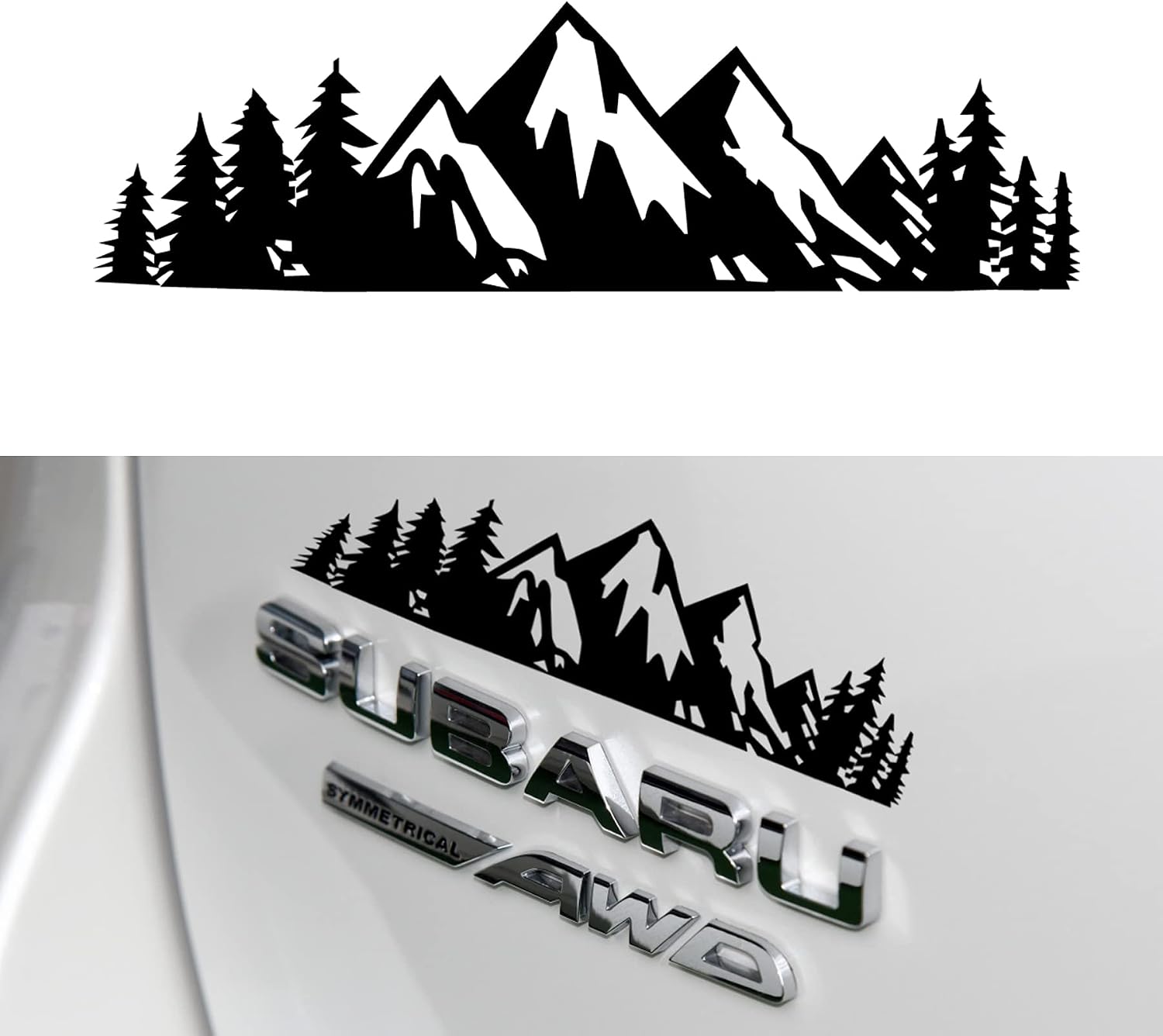 SINGARO Vinyl Snow Mountain Tree Decal Sticker, Trunk Logo Decal Sticker, Car Exterior Accessories(Black)
