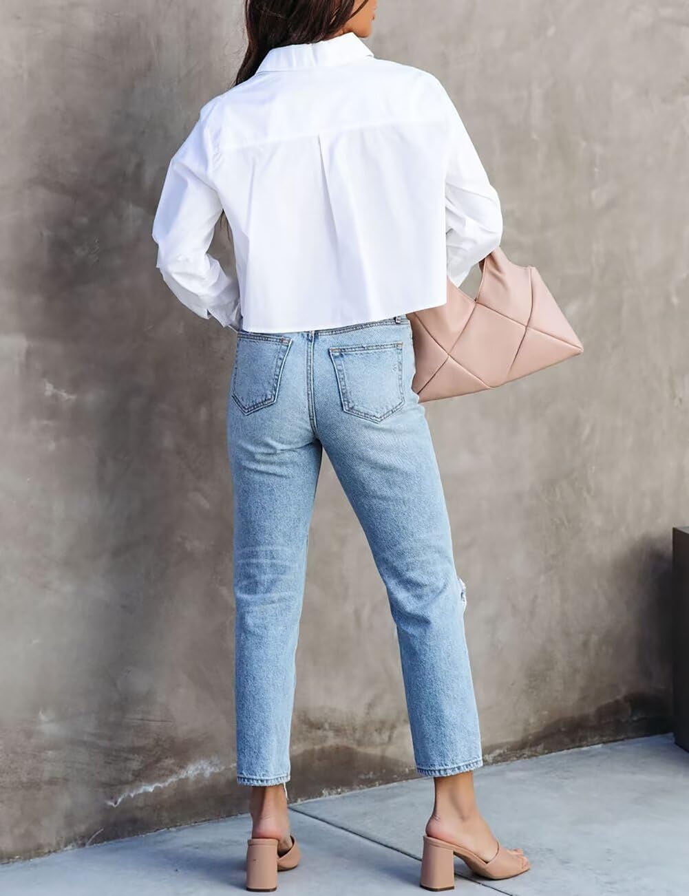 BONITEE Women Cropped Long Sleeve Button Down Shirts Spring Fall Casual Button Up Crop Blouses Sexy Lapel Tops with Pocket - Image 6