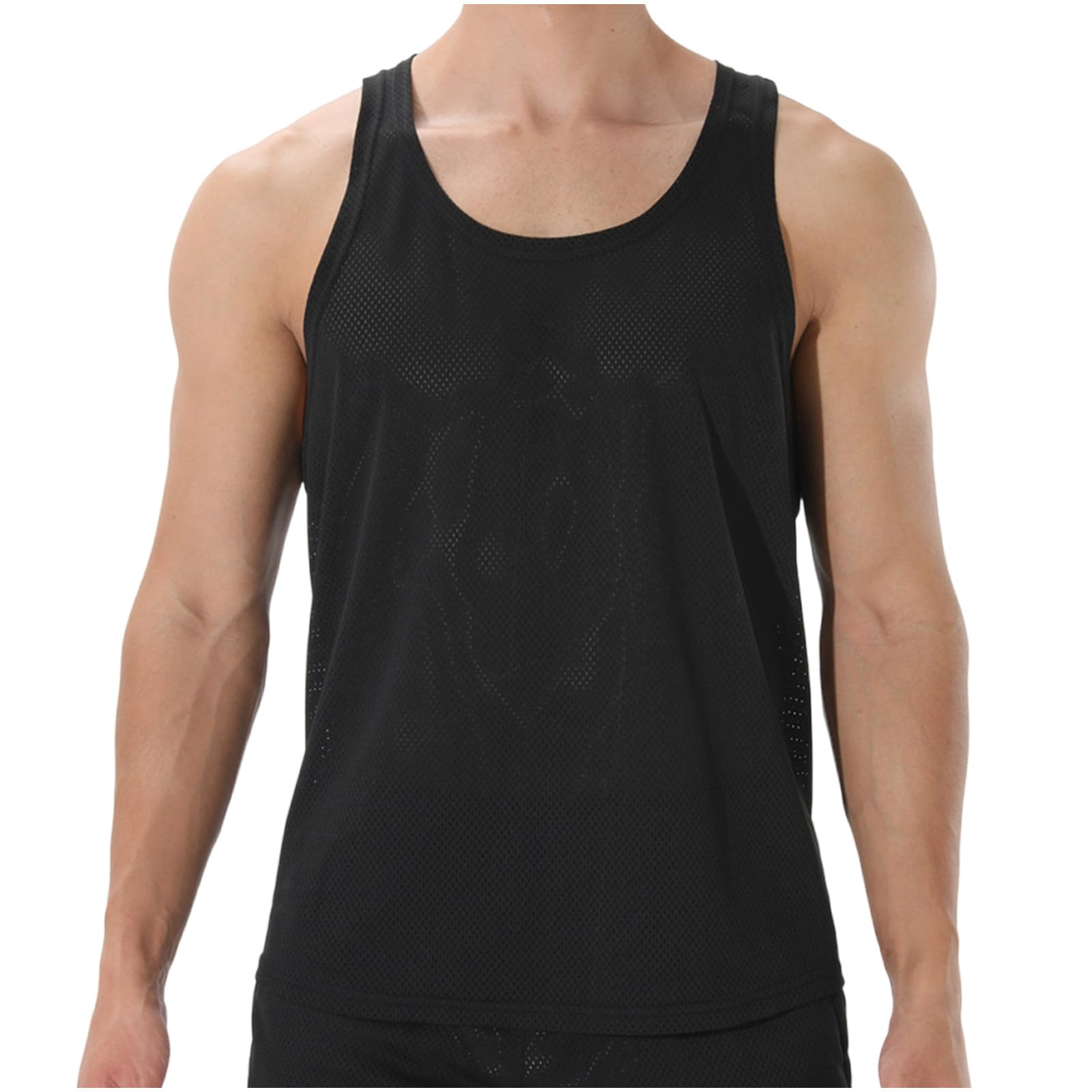 See Through Sleeveless Tank Top for Men Casual Workout Swim Beach Shirts Gym Muscle Tee Shirt Mesh Sheer Undershirt