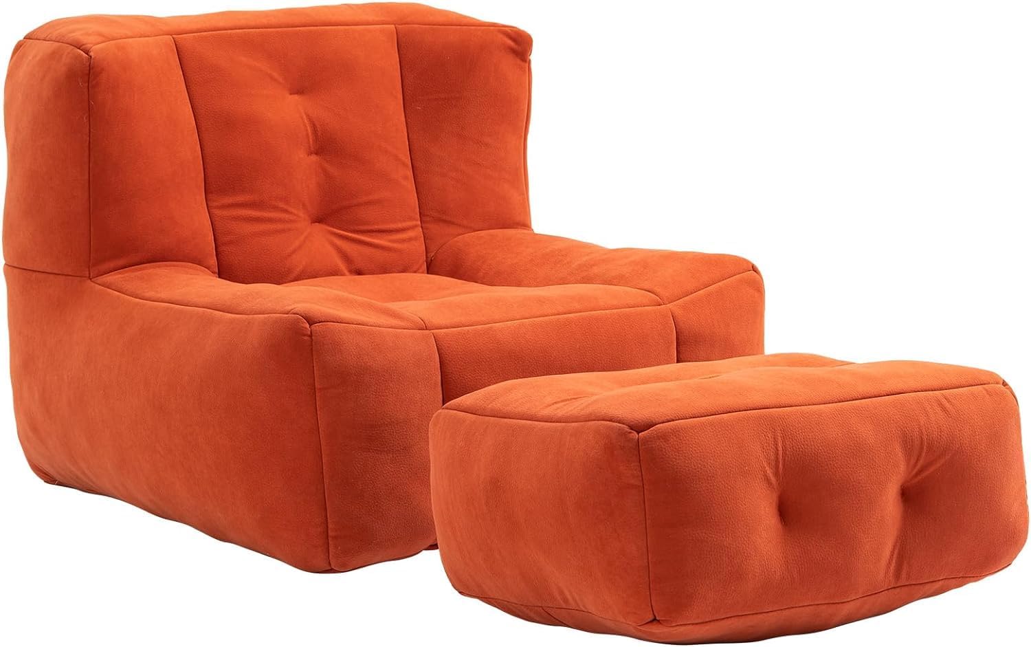 Bean Bag Chair, Microfiber Upholstered Bean Bag Sofa for Adults,Bean Bag Couch with Ottoman,Togo Sofa,Ultra Soft Lazy Sofa for Living Room Bedroom Apartment (Orange)