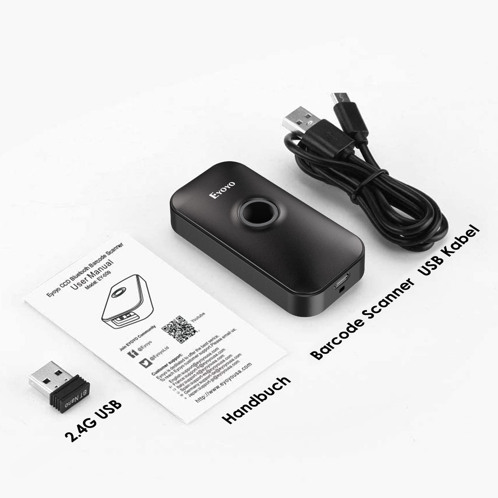Eyoyo Mini 2D Bluetooth Barcode Scanner, 3 in1 Bluetooth USB 2.4G Wireless, Portable Bar Code Scanner for Windows Android iOS