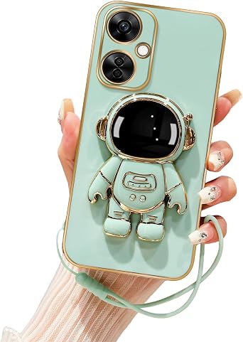for OnePlus Nord N30 5G Case Cute 6D Astronaut Cover with Stand Function,with Lanyard Luxury Plating Cover Luxury Case for OnePlus Nord N30 5G 2023, Cyan