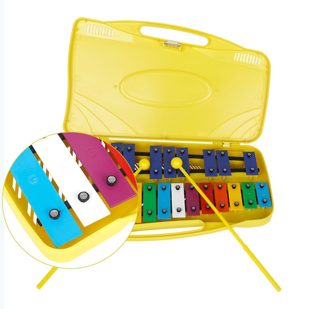 Xilófono Glockenspiel Metalófono 25 Teclas Metálicas Angel AG-25N3 con Estuche Amarillo (amarillo)