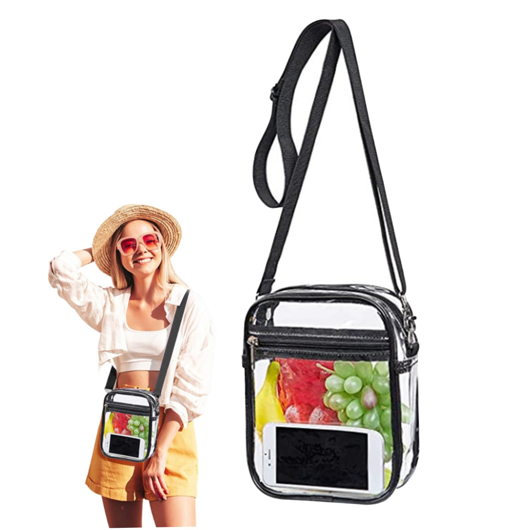 Striegro Unisex 22.5X17.5x6 Cm, Black Clear Bag Stadium Approved Clear Crossbody Bag With Adjustable Strap Waterproof Pvc Transparent Purse For Men Women Work Travel.