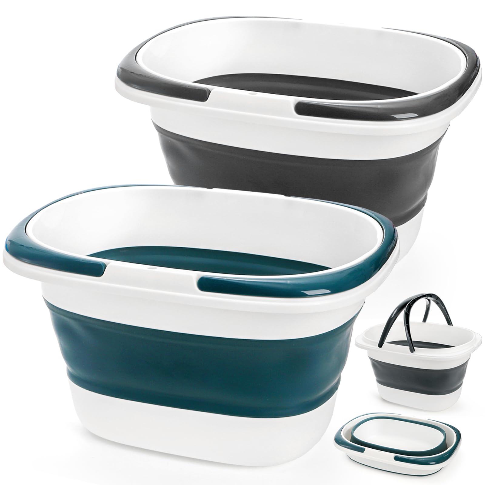 Coloch 2 Pack 16L/4.2 Gallon Collapsible Plastic Bucket, Foldable Mop Bucket Laundry Basket with Handle, Portable Water Pail Space-Saving Bucket for House Cleaning, Car Washing, Fishing, Camping