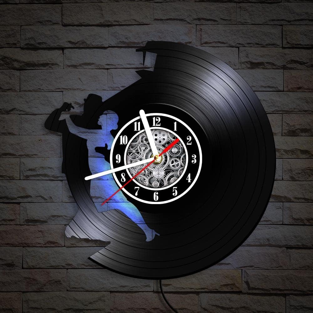 The Geeky Days Ballroom Dancing Tango Couple Silhouette LED Vinyl Record Wall Clock 7 Color Light, Waltz Dancer Vintage Carved Album LP Silent Non Ticking Hanging Watch Dancer Gift