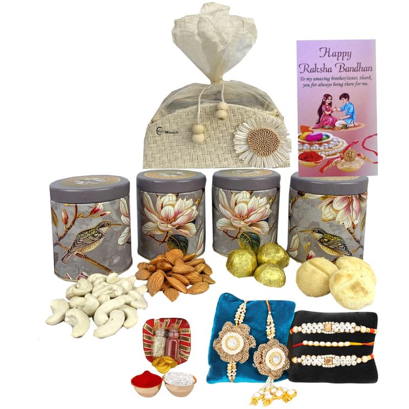 Image of NUTRI MIRACLE Rakhi Gift Set for Bhaiya Bhabhi with Dry Fruits, Roli Chawal, Tilak, Chocolates and Raksha Bandhan Greeting