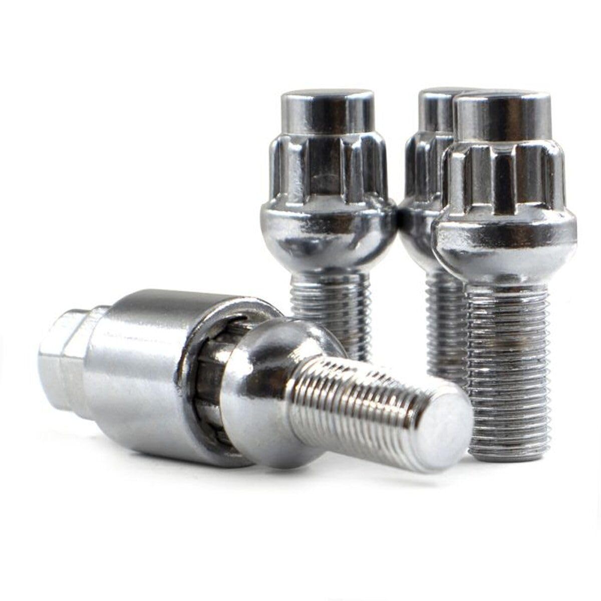 Wheel Accessories Parts 4 Locks + Key M14 x 1.5 14 x 1.5 Thread Ball Seat Lug Bolt Lock Chrome Finish 28mm Shank Length Dual Hex Key 17mm &amp; 19mm fits Mecedes-Benz C EQB EQE GLA GLB SL-Class