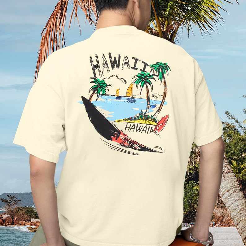 Hawaiian T-Shirt for Men:Men’s Tropical Beach Palm Trees Shirt Casual Vintage Beach Tee3