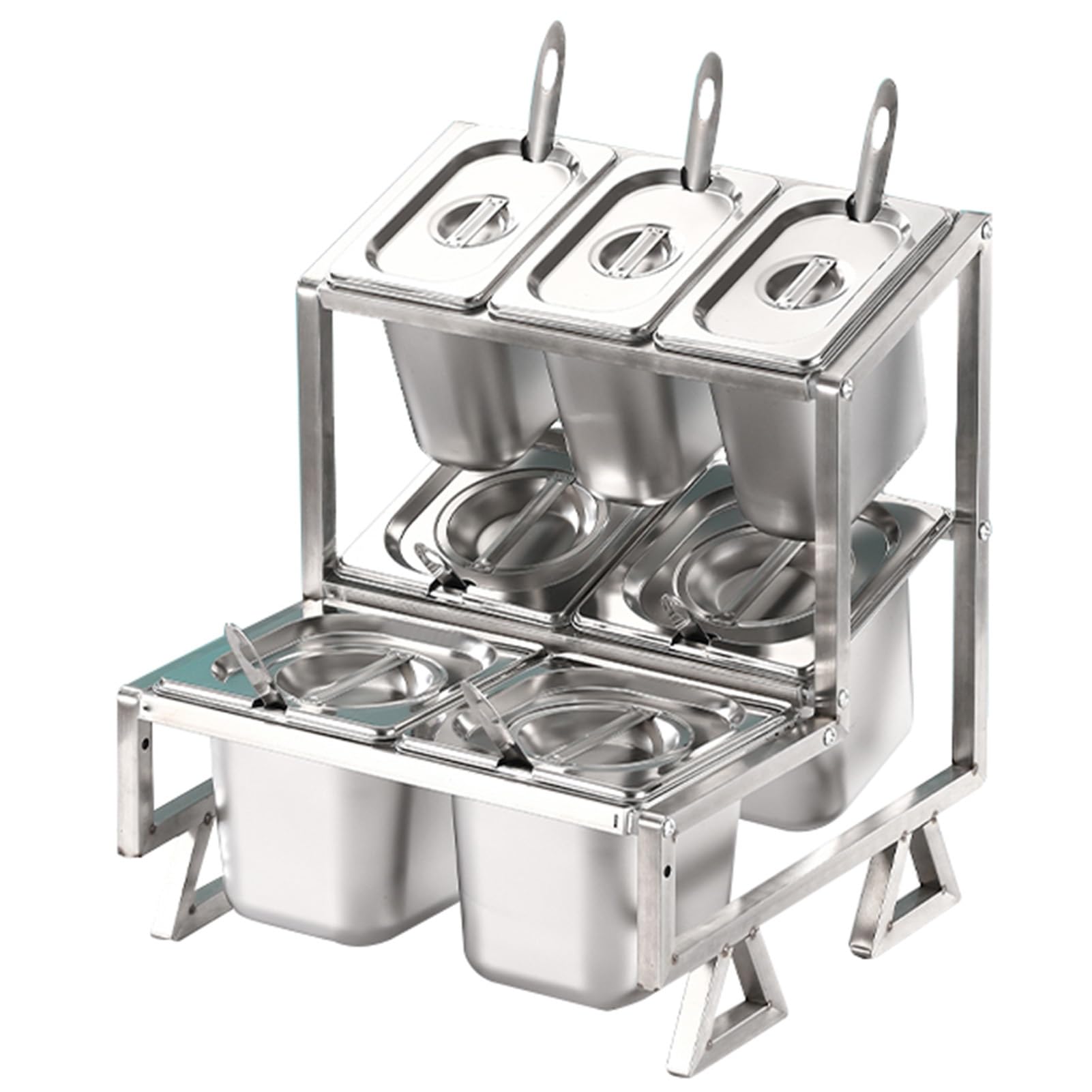 GTHTUHFD Pizza Topping Station, Stainless Steel Serving Tray And Seasoning Rack, Countertop Condiment Spice Rack For Kitchen And Restaurant Countertops,Silver-C13