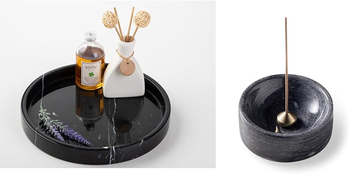 Italian 100% Marble Round Vanity Tray 10,Marble Incense Holder Set, Japanese Incense Stick Burner