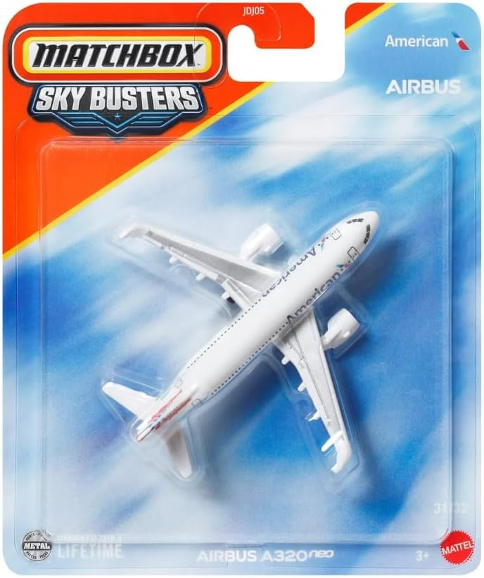 Matchbox Sky Busters Airbus A320 Neo Airplane [White] 31/32, 1:64 Scale Diecast Toy Vehicle
