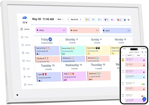 Vista 10 de Planificador de pared de 10.1 pulgadas, calendario digital y gráfico de tareas, pantalla táctil inteligente interactiva para horarios familiares