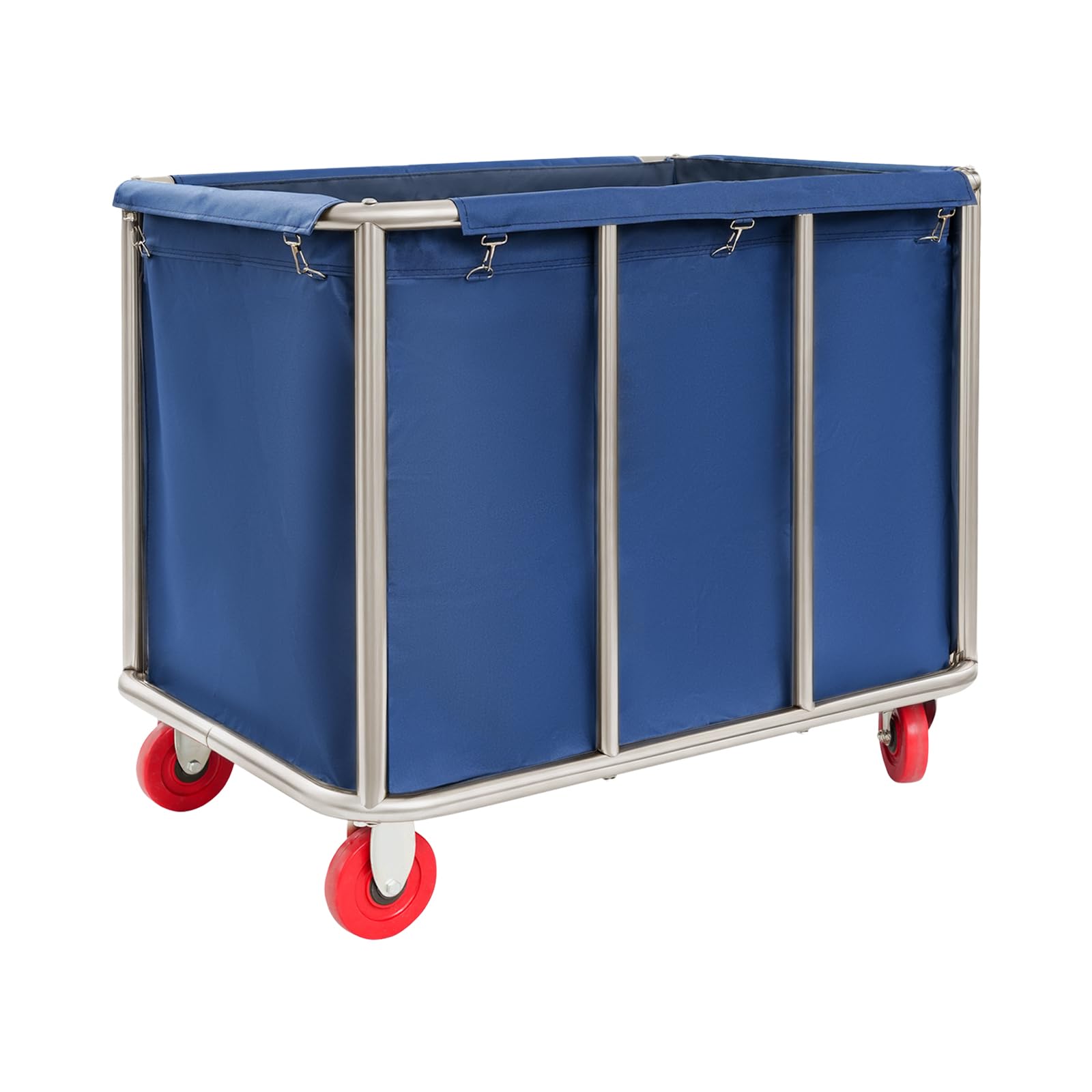 Carrito de lavandería con ruedas de acero inoxidable, 90 x 65 x 80 cm, con tela Oxford, capacidad de carga de 260 libras, carrito de lavandería comercial, para hotel, lavandería, cesta para la colada
