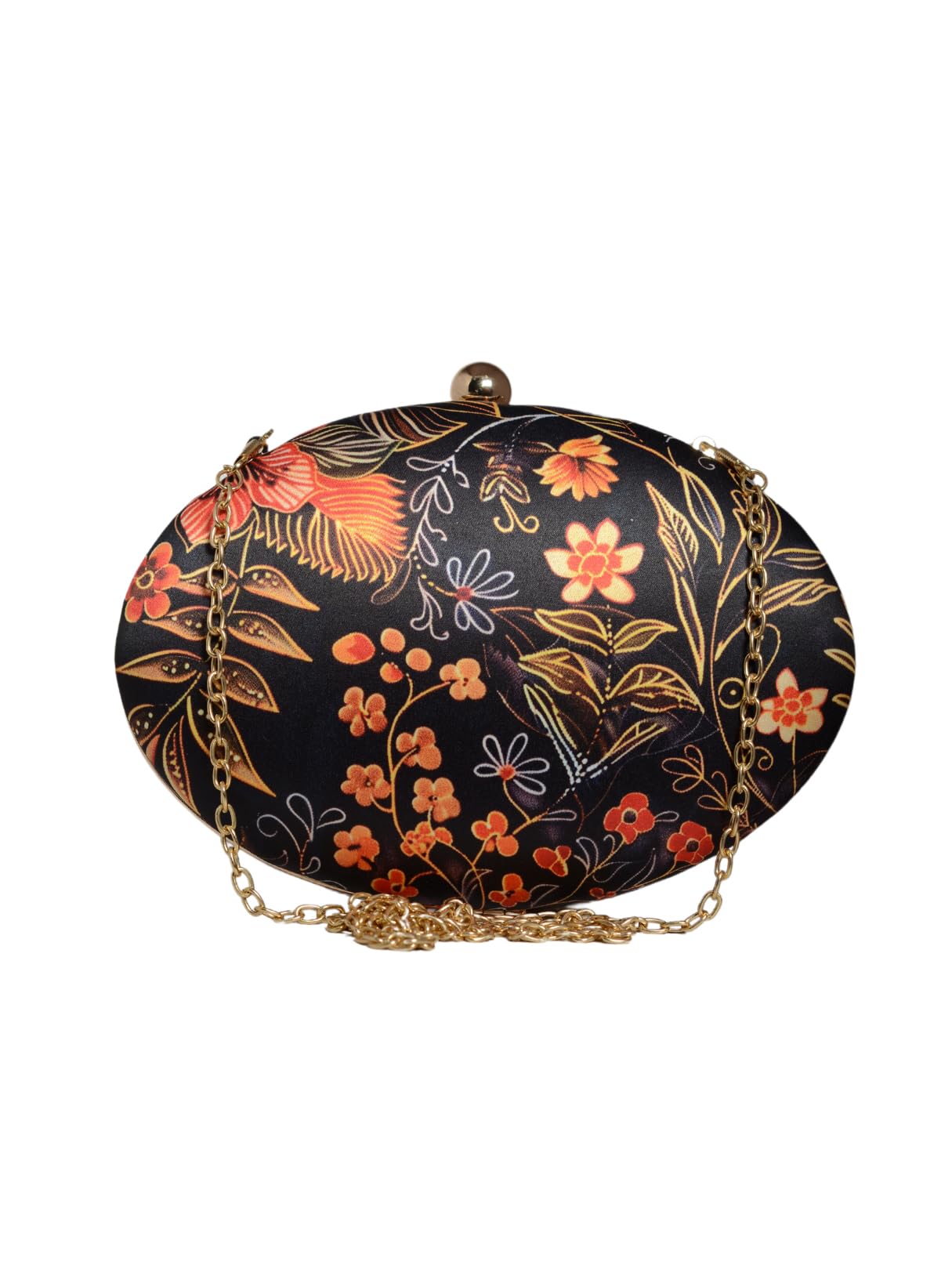 Batik Printed Floral Oval Clutch Bag For Women With Detachable Chain Sling Strap-image-22