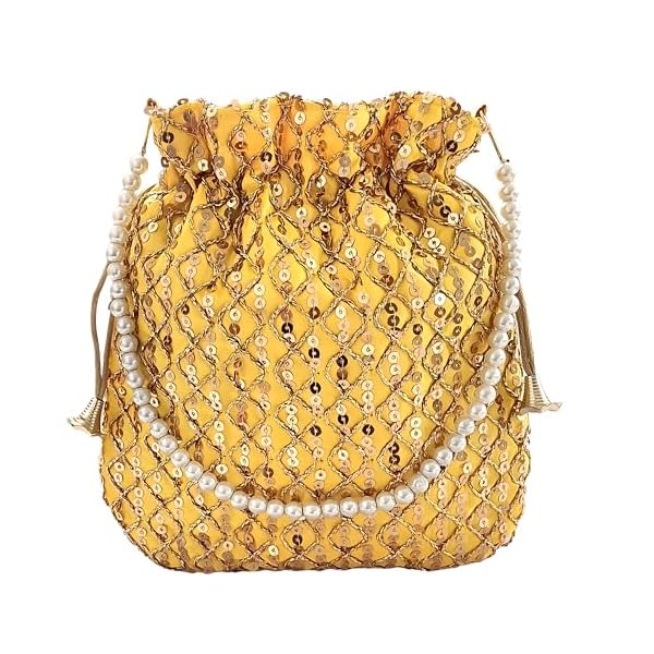 DUCHESS Women's Sequin Lemon Potli Bag Purse with Pearl Handle (Pack of 10) - Image 4