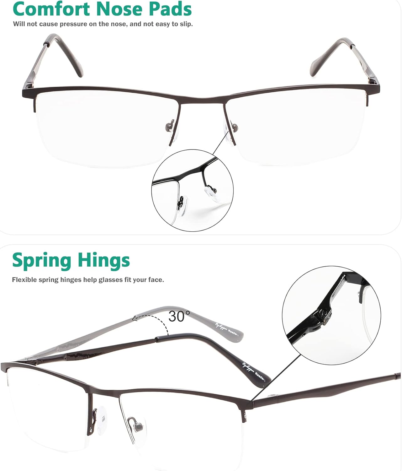Eyekepper 4-Pack Quality Half-Rim Reading Glasses Readers with Spring Hinges Include Computer Readers for Women Men