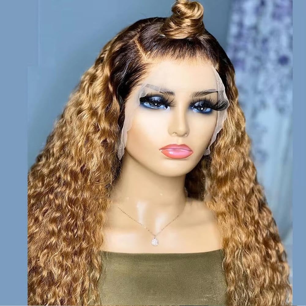 Haarpflege 180 Dichte Ombre Blonde 26“ Lange Verworrene Lockige Lace-Front-Perücke Für Frauen Bei Hohen Temperaturen Ohne Kleber Täglich
