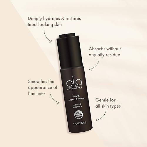 Miniatura 4 de Ola Botanicals - Suero orgánico, 1 onza líquida, suave y restaurador, aceite de argán y vitamina E, certificado USDA orgánico, libre de crueldad,