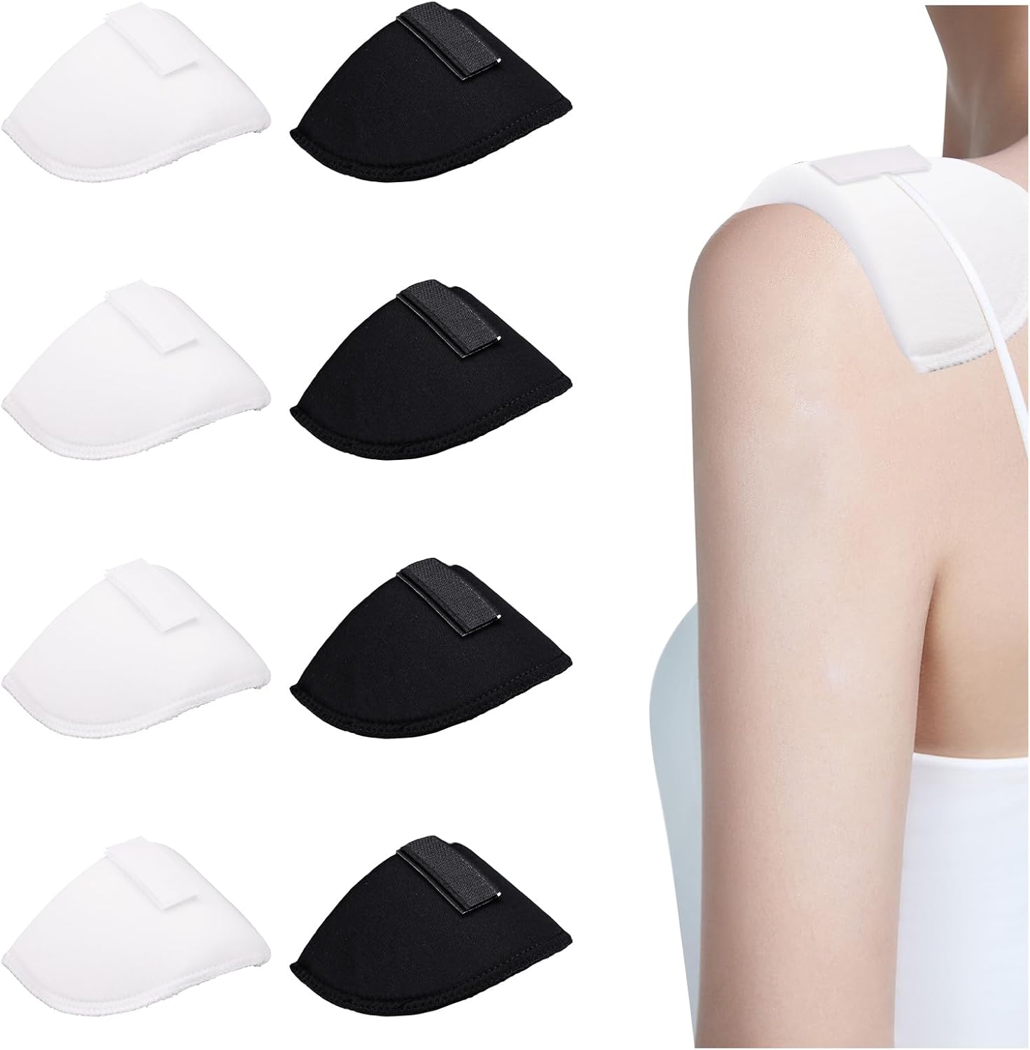 6 Pairs No-Sewing Shoulder Pads for Women Clothing, Thickness 1.5 cm Sponge Shoulder Pad, Anti-Slip High-Low Sponge Inserts Enhancer for Suit Coat Jacket Shirt (White & Black)